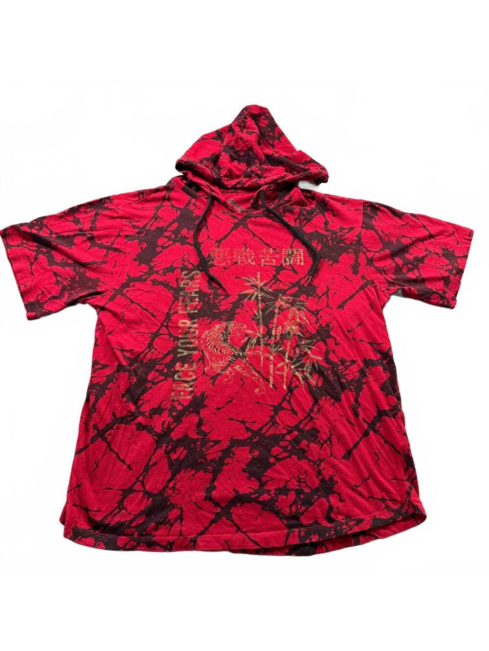 Original Gravity Hooded Tee Red Acid Wash Tiger “Face Your Fears” Men’s Small